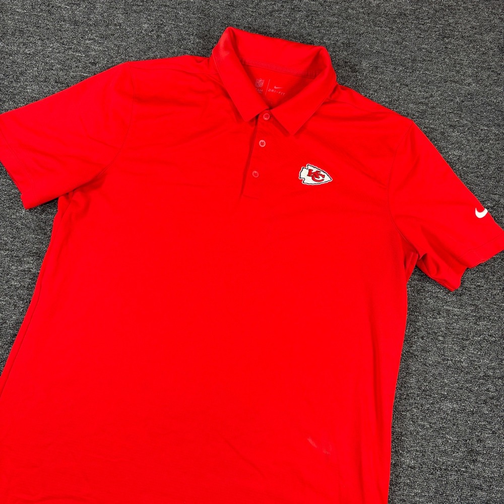 Nike Polo Shirt Mens Large Red Kansas City Chiefs NFL Dri-FIT Short Sleeve